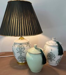 تصویر آباژور رومیزی سرامیکی به همراه گلدان ست و جینجر جار کوچک 