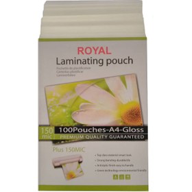 تصویر طلق پرس رویال 150 میکرون سایز A4 بسته 100 عددی Royal Laminatin Film 150Microns A4 Pack of 100