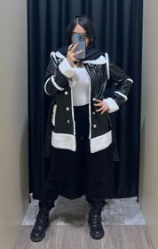 تصویر کاپشن زنانه چرم ضخیم قد ۷۰ داخل خز 