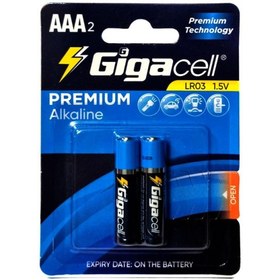 تصویر باتری دوتایی نیم قلمی Gigacell Premium Alkaline LR03 1.5V AAA Gigacell Premium Alkaline LR03 1.5V AAA Battery