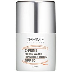 تصویر لوسیون ضد آفتاب بدون رنگ پرایم SPF50 مدل Fusion Water محافظ UVA ،UVB و +++PA، ضد جوش و آکنه، ضد چروک، روشن‌کننده، ضد حساسیت، مناسب انواع پوست حجم 30 میلی‌لیتر C Prime Fusion Water Sun Protector SPF50 Prime