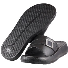 تصویر دمپایی و صندل زنانه چرم طرح رویال شیما مشکی کفی طبی 