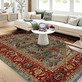 تصویر فرش ماشینی مدما مدل نکیسا طرح کلاسیک رنگ سبز قابل شستشو در لباسشویی Modema classic carpet | two layers & laundry washable