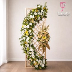 تصویر تاج گل ترحیم رینا یک طبقه با پایه چوبی پنجره ای 