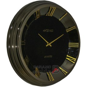 تصویر ساعت دیواری فلزی آرتمیس مدل 2041، ساعت دیواری فلزی و آبکاری شده، دارای طراحی مینیمال و مدرن با بدنه براق، سایز 53، رنگ تیتانیوم و جزییات طلایی 