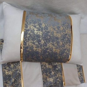 تصویر روبالشتی پارچه طلاکوب و مخمل - طوسی Pillows and pillowcases made of gilded fabric and mixed velvet