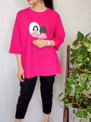 تصویر تیشرت لانگ زنانه آستین سه ربع با طرح دختر کد۲۰۸۹ Woman's long T-shirt2089