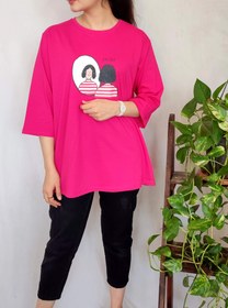 تصویر تیشرت لانگ زنانه آستین سه ربع با طرح دختر کد۲۰۸۹ Woman's long T-shirt2089