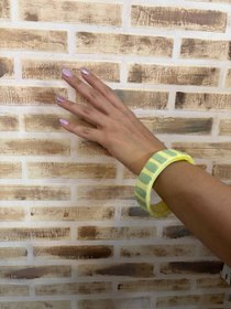 تصویر النگو پاپیه ماشه طرح راه راه زرد و سبز 