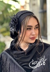 تصویر توربان بغل گلدار مشکی با شال دنباله 