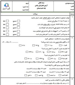 تصویر آزمون و نمونه سوال فصل اول ریاضی ششم | فصل 1: عدد و الگوهای عددی دبستان نخبگان علم و ادب 