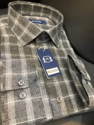 تصویر پیراهن آستین بلند چهار خانه پشمی ترک گرم بالا - ذغالی راه طوسی / XL Turkish wool long sleeve shirt with four pockets, warm top