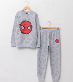 تصویر ست لباس راحتی بچه گانه پسرانه طوسی السی وایکیکی W1DT38Z4 Bisiklet Yaka Spiderman Baskılı Uzun Kollu Erkek Çocuk Sweatshirt ve Eşofman Altı