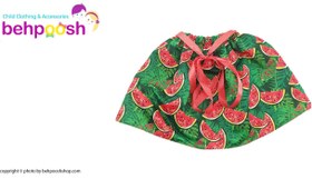 تصویر دامن یلدایی کمرکشی طرح برگ هندوانه kids Skirt code:200/1