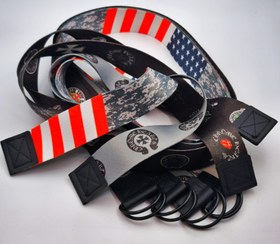 تصویر کمربندهای چاپ‌دار با الهام از Chrome Hearts و نمادهای آمریکایی | طراحی گرافیکی جسورانه و با کیفیت Printed Belts Inspired by Chrome Hearts and American Symbols | Bold Graphic Design with Premium Quality