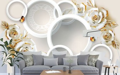 تصویر کاغذ دیواری سه بعدی گل 