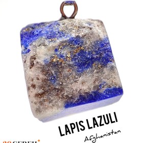 تصویر گردنبند سنگی لاجورد اصل افغانستان طرح تامبل با زنجیر استیل رایگان A lapis lazuli stone necklace, original from Afghanistan, Tumble design