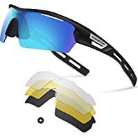 تصویر عینک آفتابی ورزشی مردانه Torege ، پلاریزه، با 4 لنز قابل تعویض، مناسب استفاده هنگام دوچرخه سواری، دویدن، رانندگی، ماهیگیری، گلف، بیس بال، شیشه های EMS-TR90 با فریم TR033 