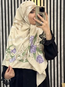 تصویر روسری ابریشم توییل وارداتی CD رنگ کرم 