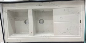 تصویر سینک ظرفشویی گرانیتی روکار ۲ لگن سایز ۱۲۰ در ۶۰ مشکی رگه طلایی 