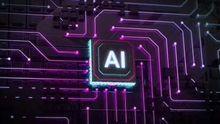 تصویر دانلود موشن گرافیک تراشه هوش مصنوعی Glowing AI Chip On A Circuit Board 