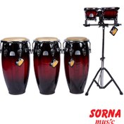 تصویر تومبا سه تايي با بانگو و پايه مدل Elite Congas Pearl 