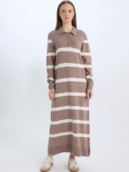 تصویر پیراهن بافت زنانه بژ دفکتو 