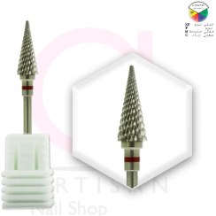 تصویر سر سوهان الماسه ناخن کاجی نوک تیز نوار قرمز 