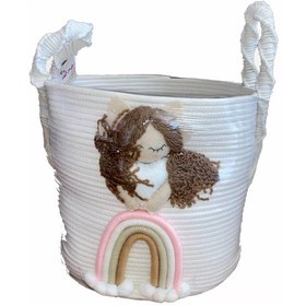 تصویر سبد لاندری قیطانی دختر مو فرفری 30 سانتی متر Curly Hair Girl Braided Laundry Basket 30 cm