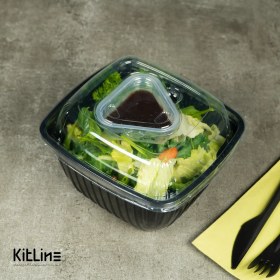 تصویر ظرف یکبار مصرف پلی پروپیلن همراه در شفاف و سس کاپ مثلثی M600 مهرپارسا (کارتن ۲۰۰ عددی) 