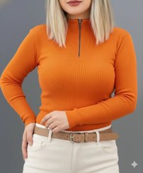 تصویر بلوز زنانه کراپ نیم زیپ کبریتی 