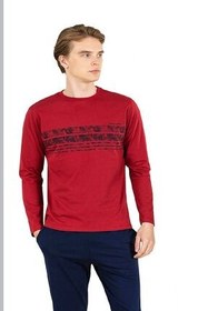 تصویر ست پیژامه قرمز مردانه لباس خواب آستین بلند 