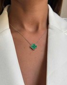 تصویر گردنبند نقره ای ونکلیف تک گل رنگ سبز 