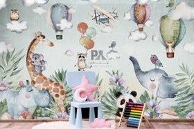 تصویر کاغذ دیواری کودک طرح حیوانات سافاری 