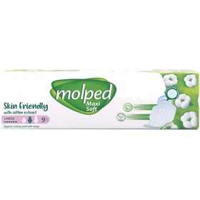 تصویر نوار بهداشتی مولپد ضخیم پنبه ای بزرگ 9 عددی Molped Extera Large Maxi Soft Pad 9 Pcs