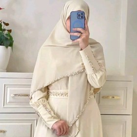 تصویر ست زیبای چادر پیراهن روسری عروس مرواریدی محضری عقدی حرم سفید کرم شیری نباتی فیلی یاسی گلبهی سورمه ای مشکی آبی صابونی 