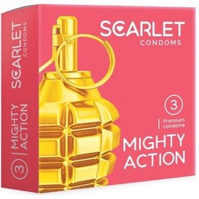 تصویر کاندوم سفت کننده و حجم دهنده اسکارلت 3 عددی مدل MIGHTY ACTION 