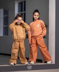 تصویر ست کتان دخترانه - نارنجی / 40 