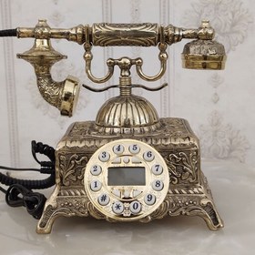 تصویر تلفن برنز رومیزی کلاسیک مدل مربع ( تلفن برنجی ) کد 1842 