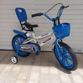 تصویر دوچرخه کودک اسپیو سایز ۱۶ تکیه گاه جدا مشکی نارنجی 