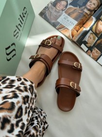 تصویر صندل زنانه پارمیدا مدل PA1121 چرم مصنوعی با دو بند و سگک طلایی 