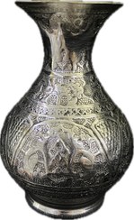 تصویر گلدان سیاه قلم استاد اسدی کوچک Silver plated vase