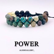 تصویر دستبند قدرت با خواص متافیزیکی سنگ‌ها | تعادل چاکرا، تمرکز ذهنی و محافظت انرژی Power Energy Healing Bracelet with Tiger Eye, Citrine, Onyx, Moss Agate & African Turquoise | Confidence • Chakra Balance • Protection