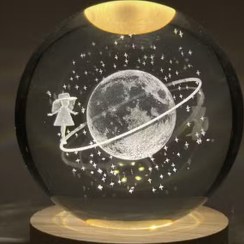 تصویر گوی کریستالی چراغ دار طرح دختر و ماه سایز ۶ سانت 