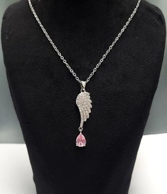 تصویر گردنبند آویز طرح بال فرشته (Angel Wing) نگین صورتی زنانه / دخترانه | رنگ ثابت شیک 