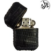 تصویر کیف چرم لیزارد مشکی (کاور) فندک زیپو 