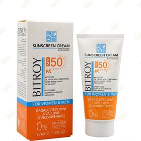 تصویر کرم ضد آفتاب بی رنگ مناسب پوست چرب SPF50 بیتروی ۵۰ml 