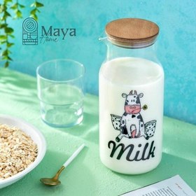 تصویر بطری شیر درب چوبی طرح گاو مایا 