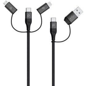 تصویر کابل 4 در 1 پرودو 1.2 متری Porodo Aluminium Braided Cable Lightning/ Micro USB/ Type-C/ USB مدل PD-LCMUBR-BK 