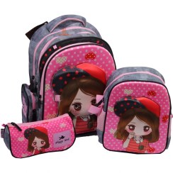 تصویر کوله پشتی دخترانه گلوسی برد مدل 2362 سه تکه 